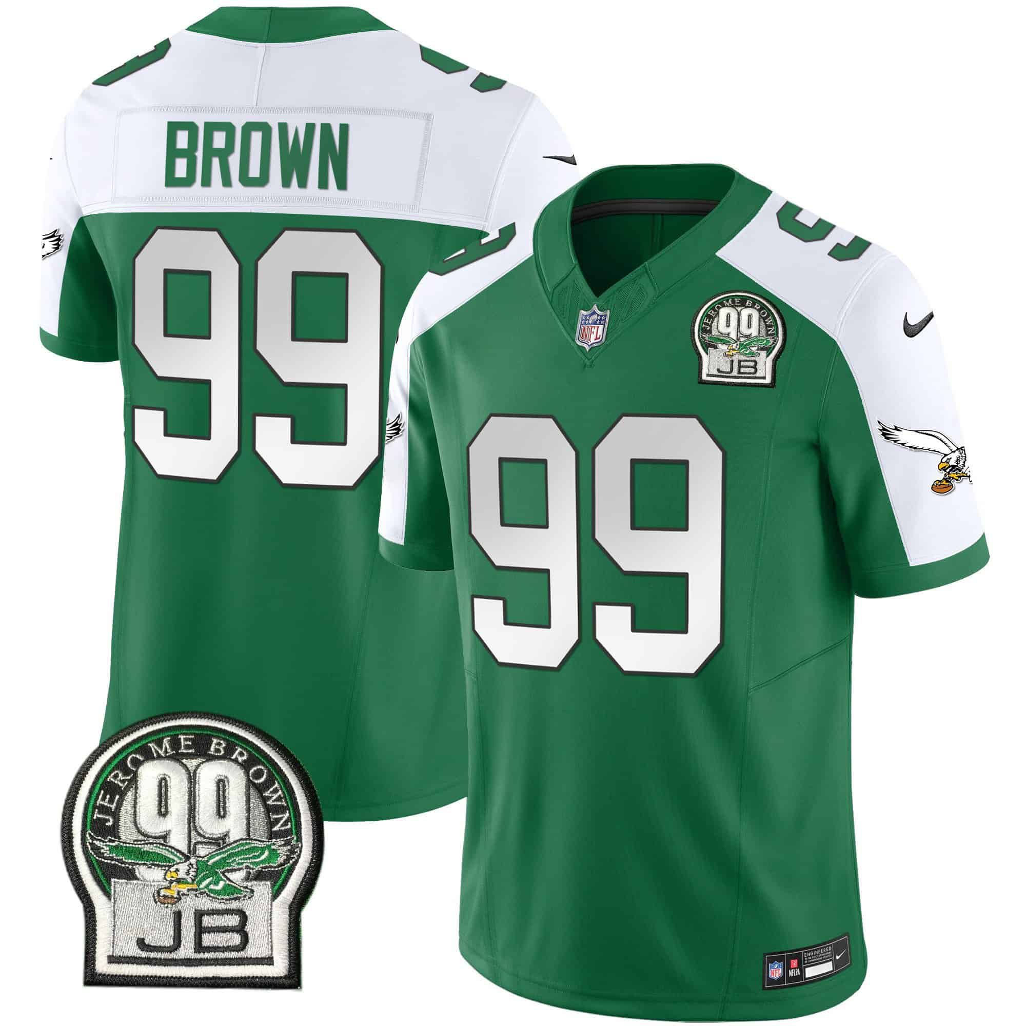 Men Philadelphia Eagles #99 Brown Green 2024 Nike Jerome Brown Patch Alternate Limited NFL Jersey->customized nfl jersey->Custom Jersey